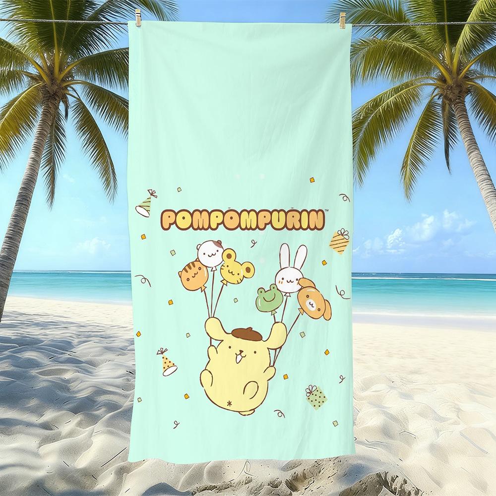 Cute Puppy Cartoon Print Microfiber Beach Towel Water Absorbent Quick Dry Bath Towel For Vacation