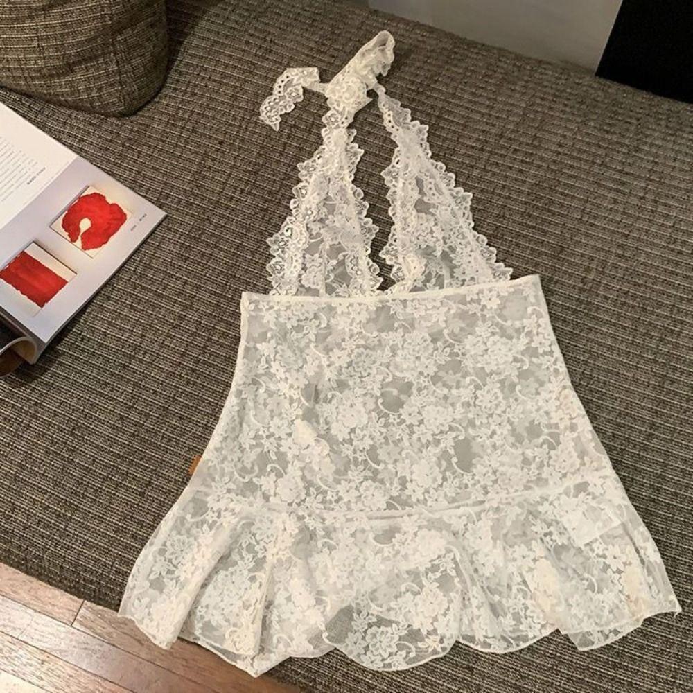 Polyester Lace-up Short Skirts V-neck Beachwear New Hollow Out Camisole  Women