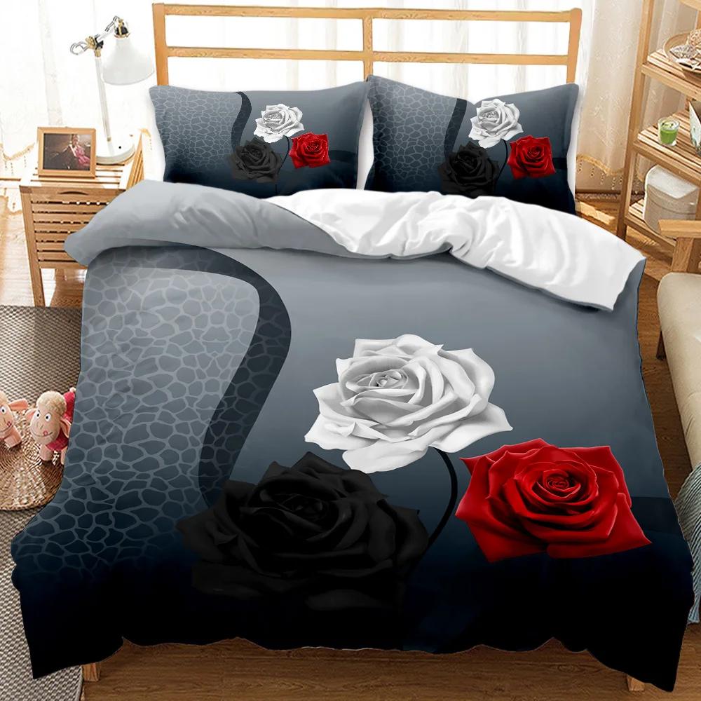 Rose Duvet Cover Red Rose Floral Wedding Twin Bedding Set Valentine's Day Gift For Lover Double Queen King Polyester Qulit Cover
