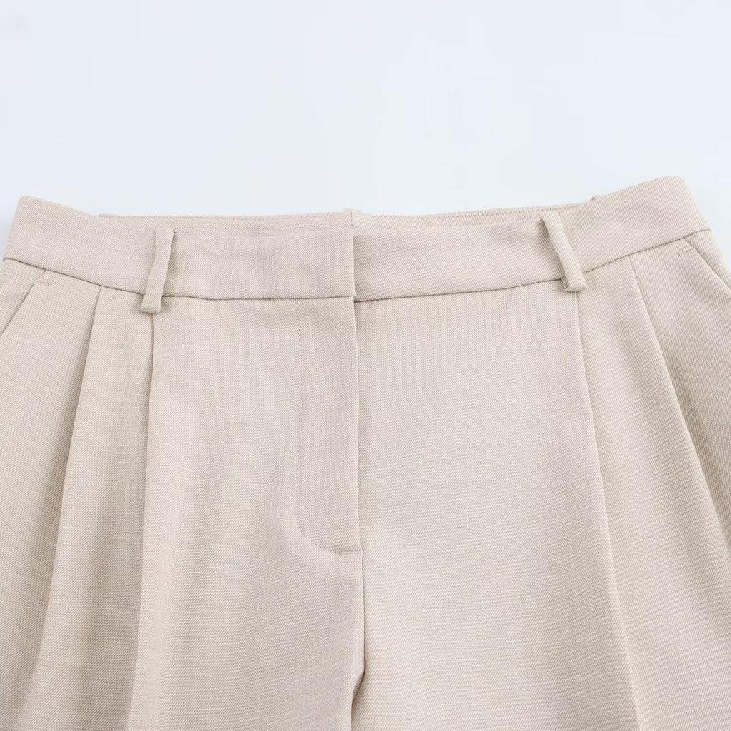 2025 Spring Women's Slim Double-Breasted Blazer & Pleated Wide-Leg Pants Set