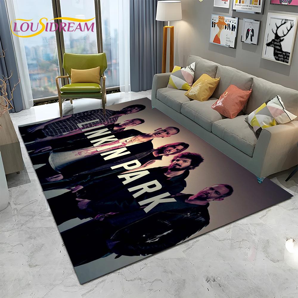 Tappeto Tappetino Decorativo 3D Retro Rock Band L-Linkin Park Logo per Casa Soggiorno Camera da Letto Divano Zerbino, Tappeto per Area Bambini Tappetino Antiscivolo