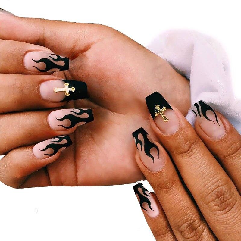 

24 шт. накладные ногти пламя накладные ногти хит цвета типсы кошачий глаз французские кончики блестящие аксессуары для ногтей градиент искусственные ногти