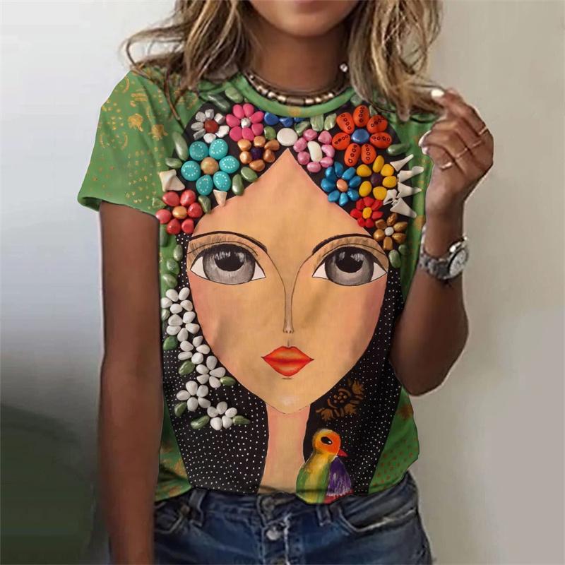3D Printed Funny Abstract T-Shirt For Women Colorful Face Pattern Tees Summer Casual Short Sleeve Round Neck Tops Loose T Shirts