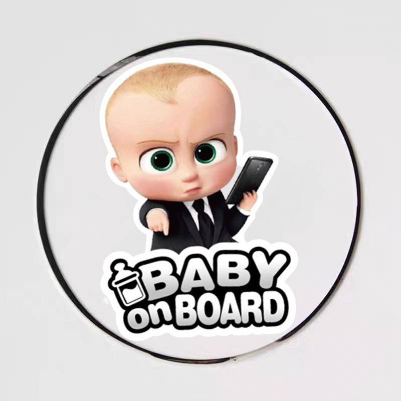 Adesivo Divertente Boss Baby Bambino a Bordo, Decalcomania in Vinile Impermeabile, Decorazione Cartoon di Avviso di Sicurezza per Paraurti Finestrino Auto
