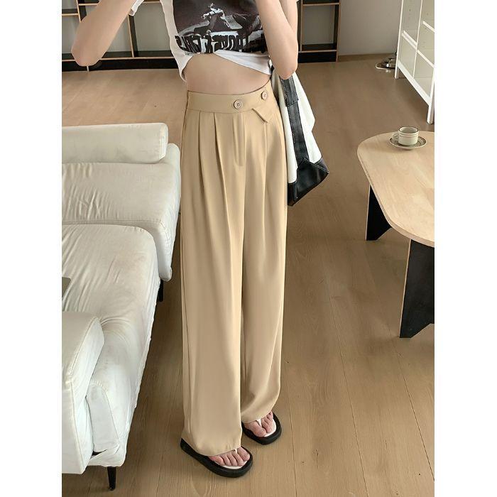 

Дизайнерский драпированный костюм с брюками в пол для женщин на весну и лето, корейский новый, с высокой талией, облегающий, свободный, широкие прямые брюки XXL