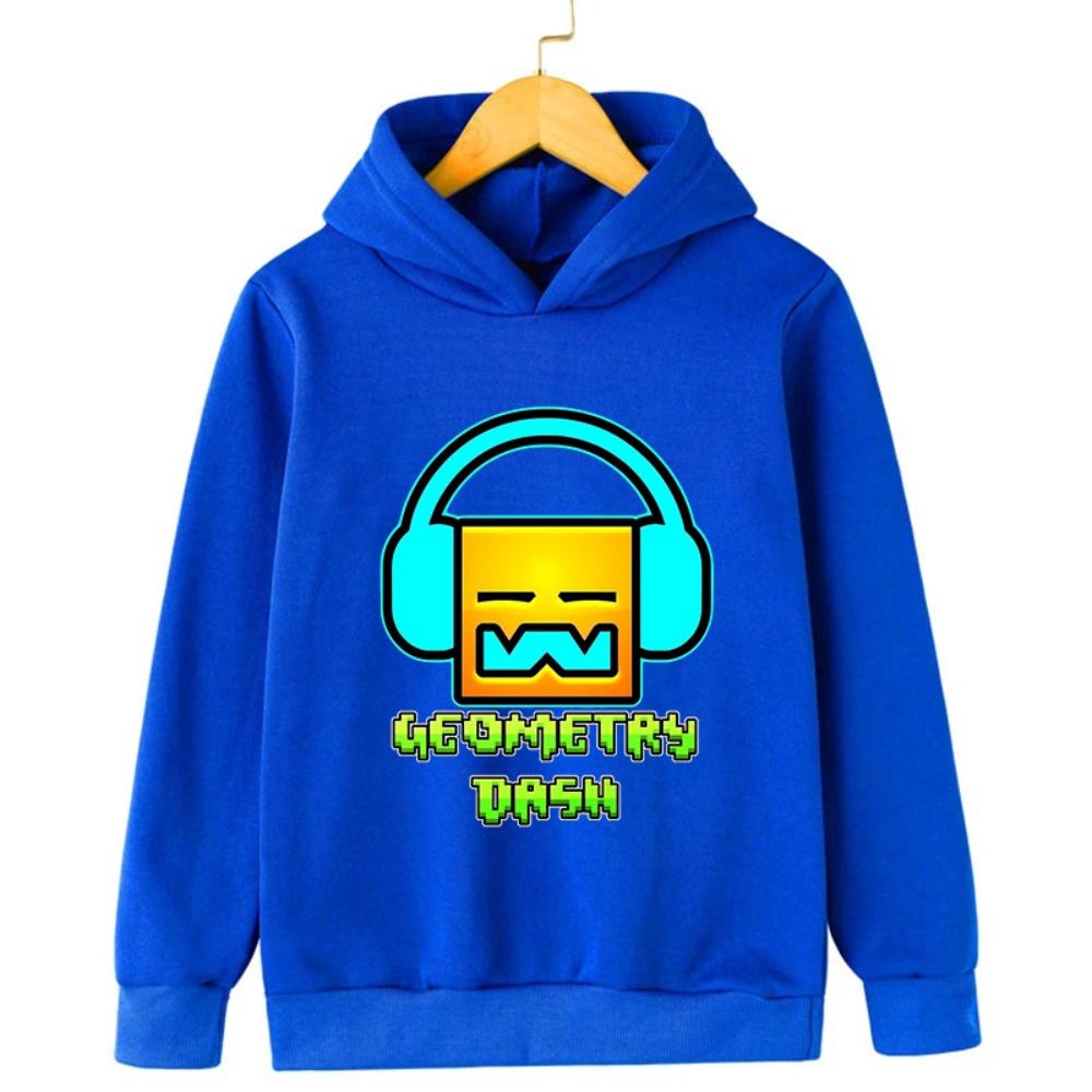 קפוצון Geometry Dash לילדים, שרוול ארוך, סווטשירט, מעילי סתיו לבנות, חולצות מצוירות מצחיקות, סווטשירטים לבנים, ביגוד לילדים