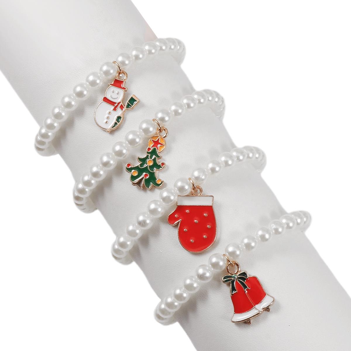 

Elegant Imitation Pearl Beaded Bracelet Set - Christmas Alloy Series