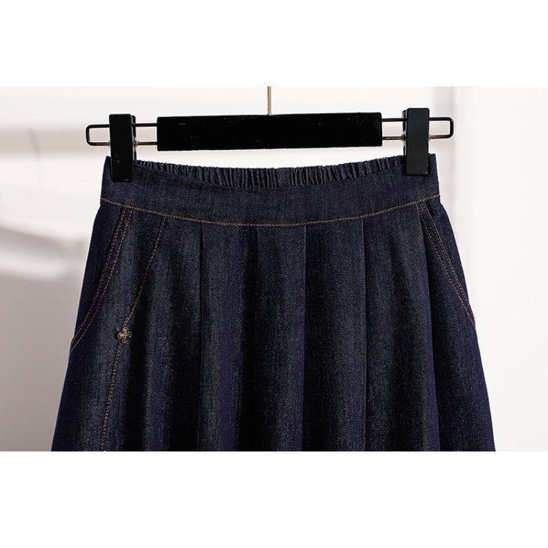 Dimanaf 2025 Plus Size Summer Elastic Denim Skirts Women A-Line Loose Skirt High Waist Vintage