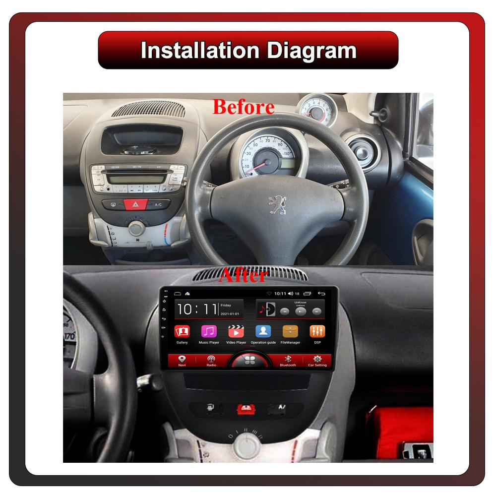 2Din Android Car-Play Car Radio,Peugeot 107 Toyota Aygo Citroen C1 2005-2014,Multimedia Player Head Unit Stereo GPS Navigation BT WIFI,2+32GB