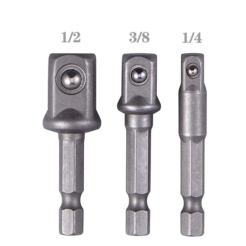 

3PCS Colorful Drill Socket Adapter For Impact Driver with Hex Shank to Square Socket Drill Bits Bar Extension Set 1/4 3/8 1/2