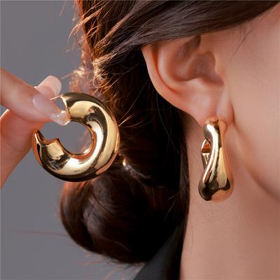 Geometric Irregularity Simple Metal C-shaped Design Earrings for Women European Fashion Retro Personality Jewelry Accessories