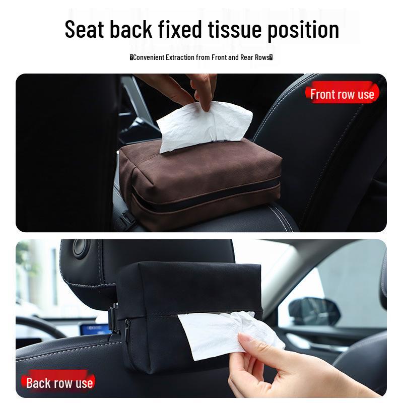Multi-Functional Car Seat Back Flocking Leather Tissue Box Cover