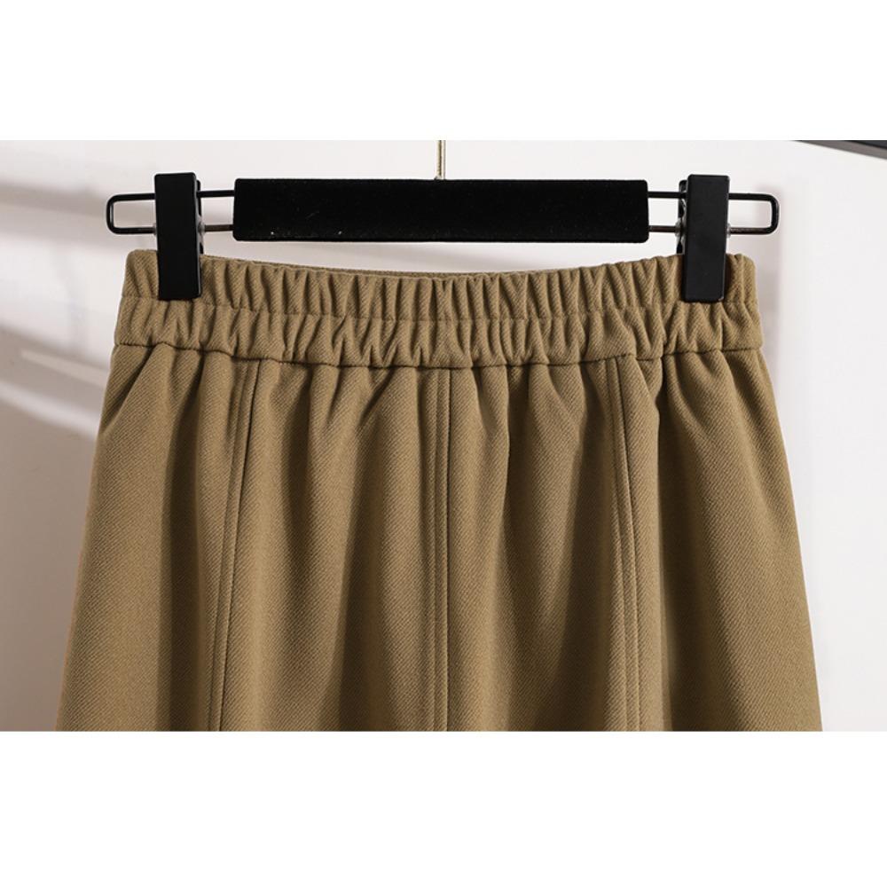 DIMANAF 2025 Plus Size Autumn Winter Women Long Skirts Thicken Elastic Waist Trousers Oversize 5XL