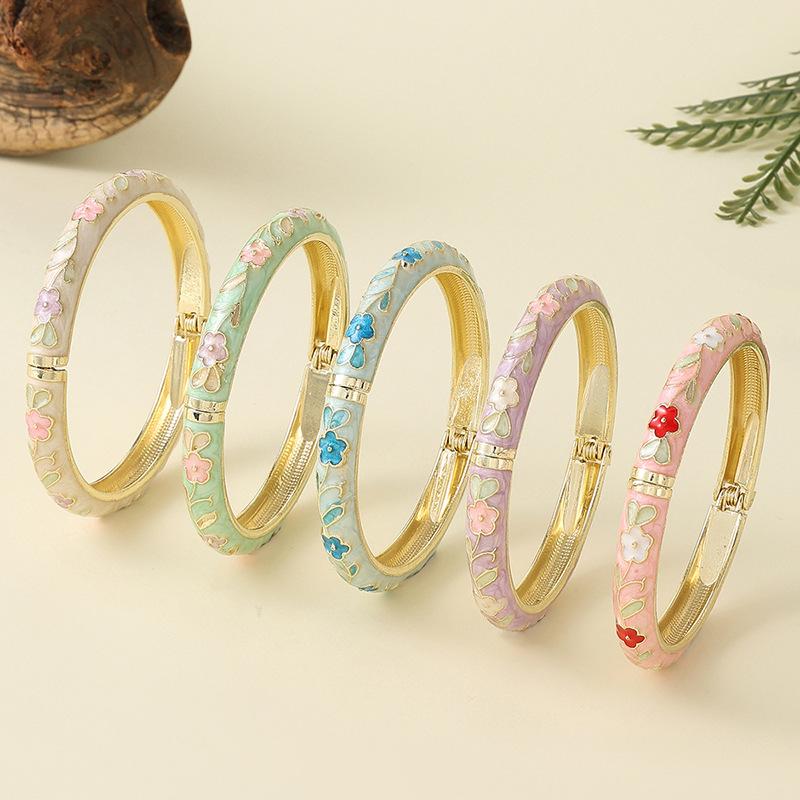 Pastoral Vintage Enamel Bracelet with Oil Droplet Flowers Cloisonne Light Luxury Fresh Design