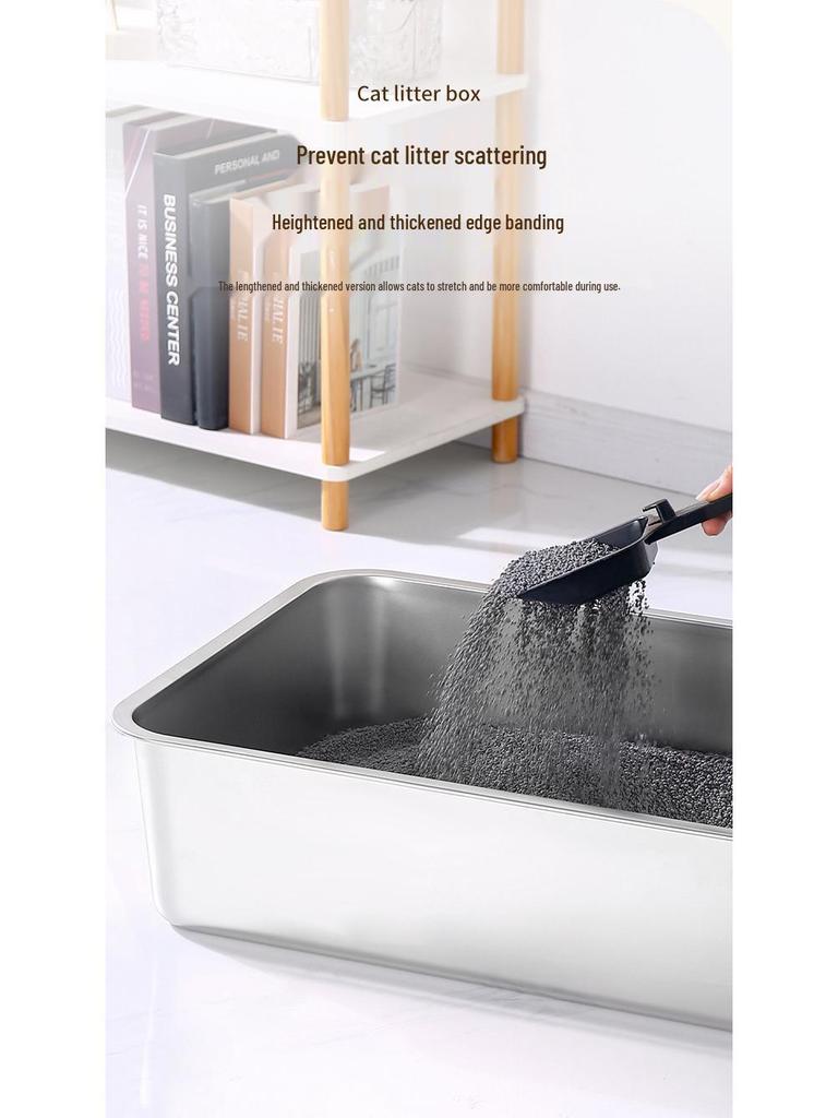 Stainless Steel XL Anti-splash Open Cat Litter Box & Pet Bath Tub