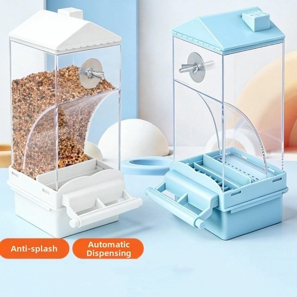 Large Capacity Automatic Bird Feeder Transparent Feeding Bowl Parrot Cage Feeder Small Parrots