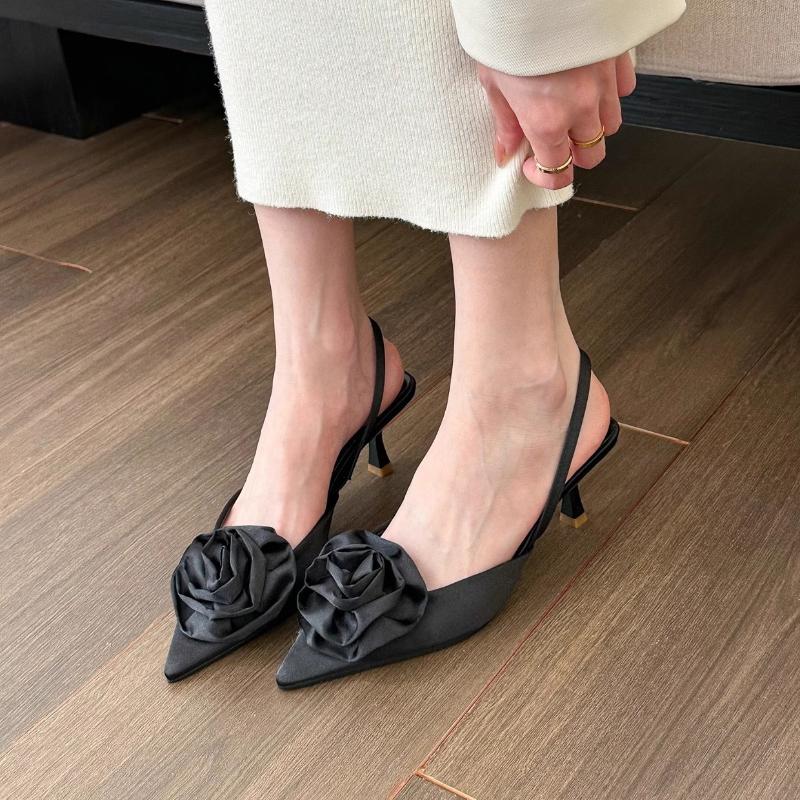 

Fashion Elegant Woman Sandals High Heeled Sweet Rose Closed Toe Footwear 2025 Summer Pointed Fashion Dress Ladies Shoes 35