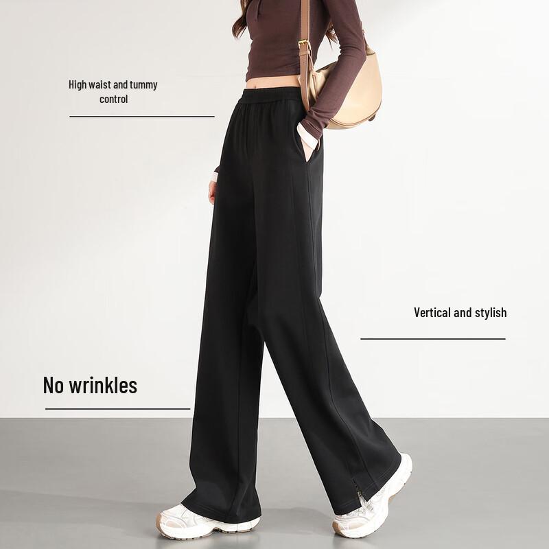 HSTYLE Women's Liquid Air Cotton High-Waisted Wide-Leg Split Hem Casual Pants