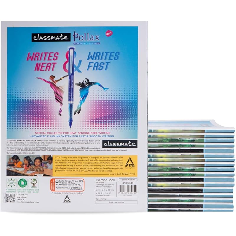 

Classmate Notebook - Single Line Interleaf, 120 Pages, Soft Cover, 240mm x 180mm (Pack Of 12) белый
