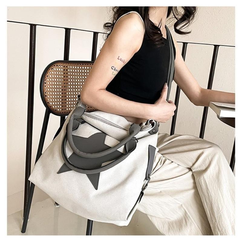 Womens Star Shoulder Bag Canvas Handbags Large Capacity Crossbody Bag Aesthetic Messenger Bag Fashion Satchels Bag