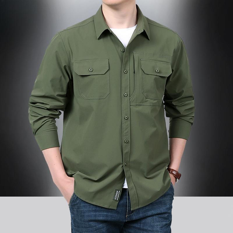 New Outdoor Quick-drying Long-sleeved Shirt Spring and Autumn Multi-bag Set Non-ironing Thin Shirt