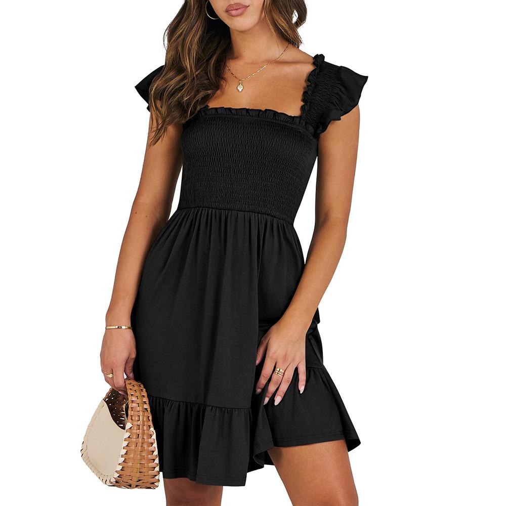 New Summer Women's Dress with Square Neckline and Check Pattern - A Sweet Mid-length Dress with A Gathered Design