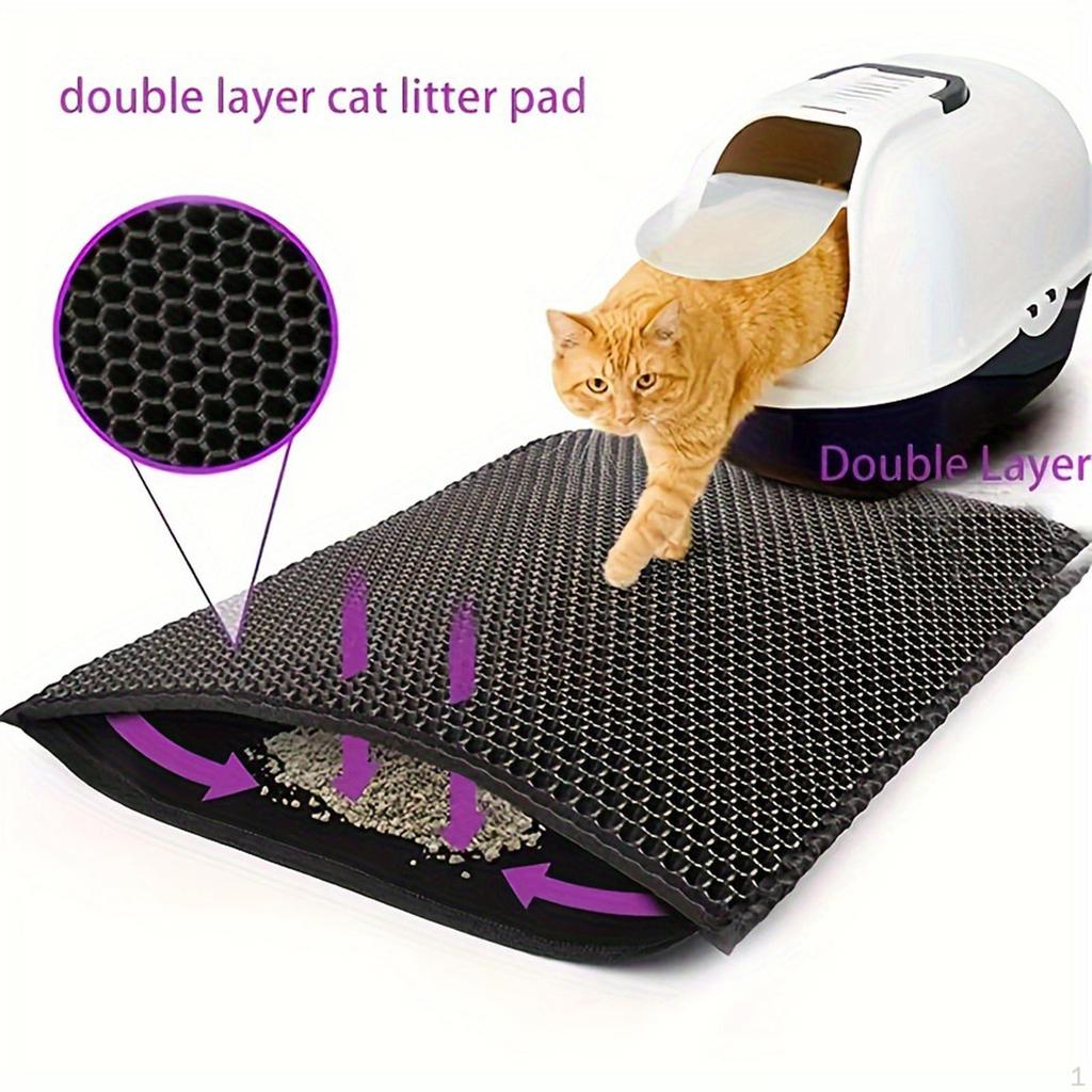 Cat Litter Pad Reusable Easy to Clean Non Slip Base Portable Kitten Supplies Black