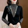 Women's Fleece-Lined Base Shirt  Autumn/Winter Rhinestone Soft Warm Slim-Fit Stretchy Base Shirt Top
