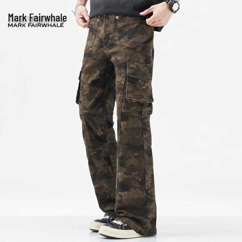 Mark Fairwhale Men's Slim Fit Camouflage Flare Cargo Pants