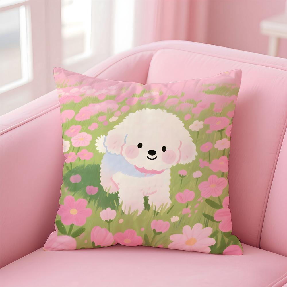 NICE CUTE Bichon Frise Dog Cushion Cover Pillow Case Soft Friendly Fabric Concealed Zipper