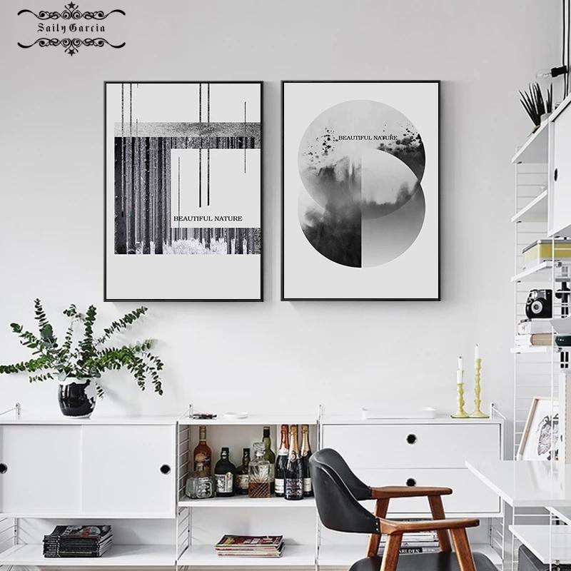 Arte da parete moderna astratta paesaggio forestale bianco nero pittura su tela poster geometrico stampa immagine per soggiorno decorazione casa