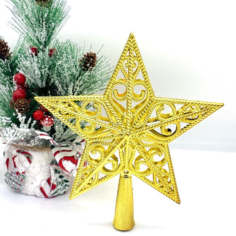 Pentagram Christmas Tree Topper - Plastic Hollow Iron Wire Star Decoration