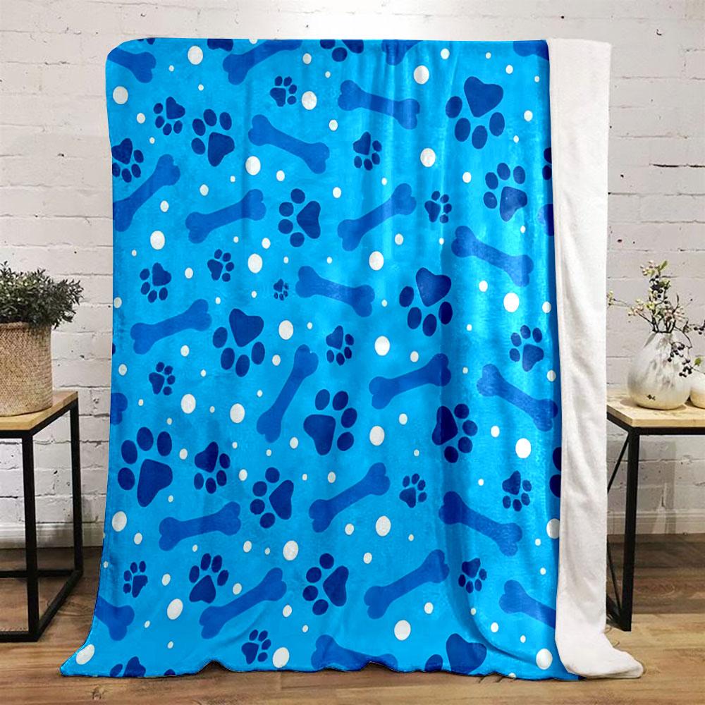 Blue Bone and Paw Print Pattern print blanket soft and cozy perfect for the living room bed sofa or a nap,gift