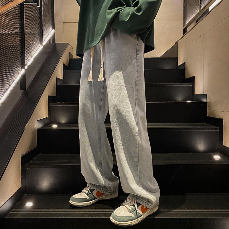Men's Retro Solid Color Jeans: Spring & Autumn Straight-Leg Dad Pants, Loose Fit, Black/Grey, Wide Leg, Versatile Casual Long Pants