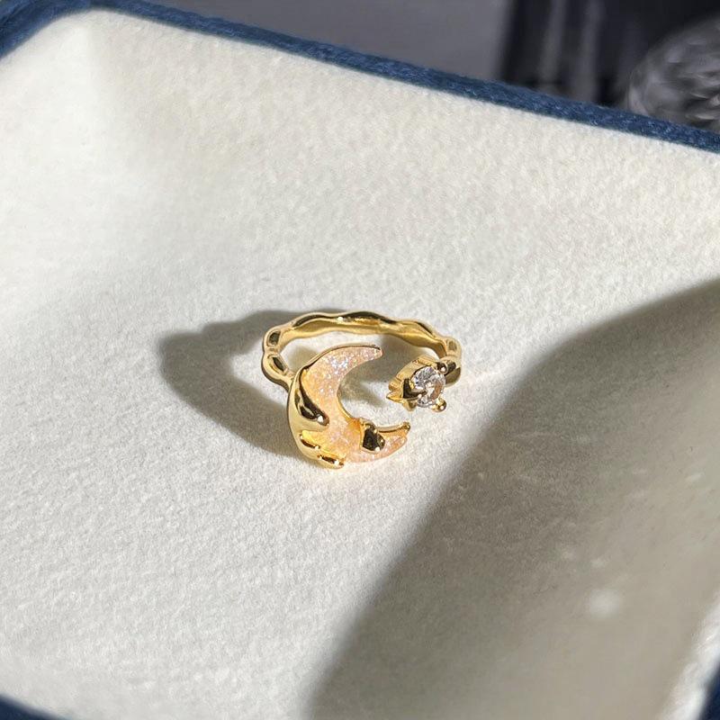 Vintage Irregular Texture Moon Open Ring - Women's Luxury Stacking Versatile Finger Ring