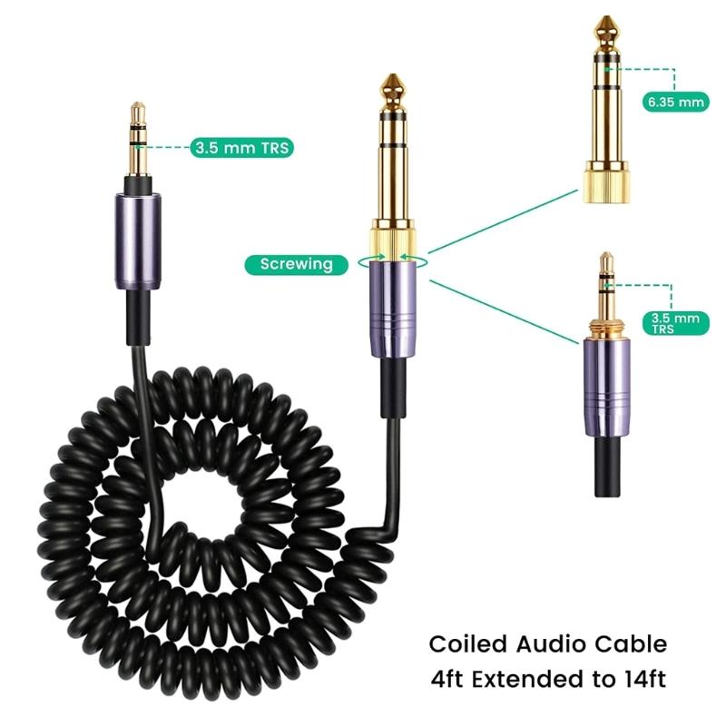 1.5m Spring Audio Wire Headset Cable Cord with 6.35mm Adapter for WH-1000XM3 XM2 XM4/H900N H800/WH-XB910N/MDR-XB950BT