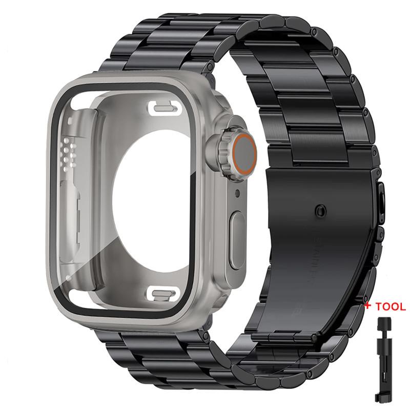Glass Case+Metal Stainless Steel Strap For Apple Watch S11 S10 42mm 46mm 45mm 44mm 41mm 40mm iWatch Series 11 10 9 8 7 6 5 4 se