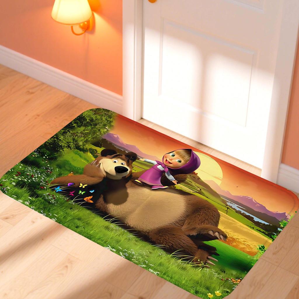 Kawaii Masha and the Bear Doormat Home Decor Items Kitchen Rugs Living Room Foot Mat Entrance Carpet Bedroom Rug Non-slip Pad