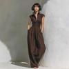 New Women's Solid Color V-neck Sleeveless Waisted Long Dress, Popular for Cross-border Independent Stations & Amazon