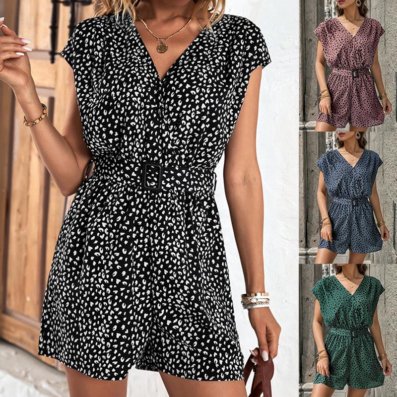 Summer Fashion Women's Printed V-neck Jumpsuits & Rompers Women’s Playsuits Beach