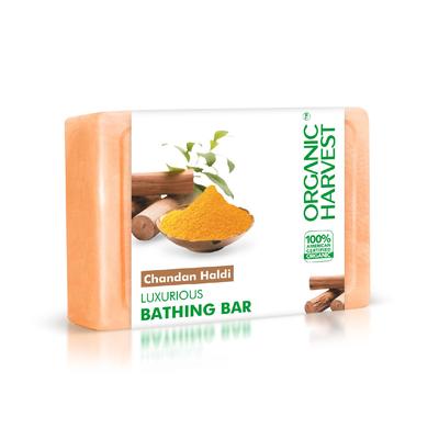 Sapone da bagno al sandalo e curcuma (125 g), Chandan Haldi, lussuoso bar da bagno, raccolto biologico