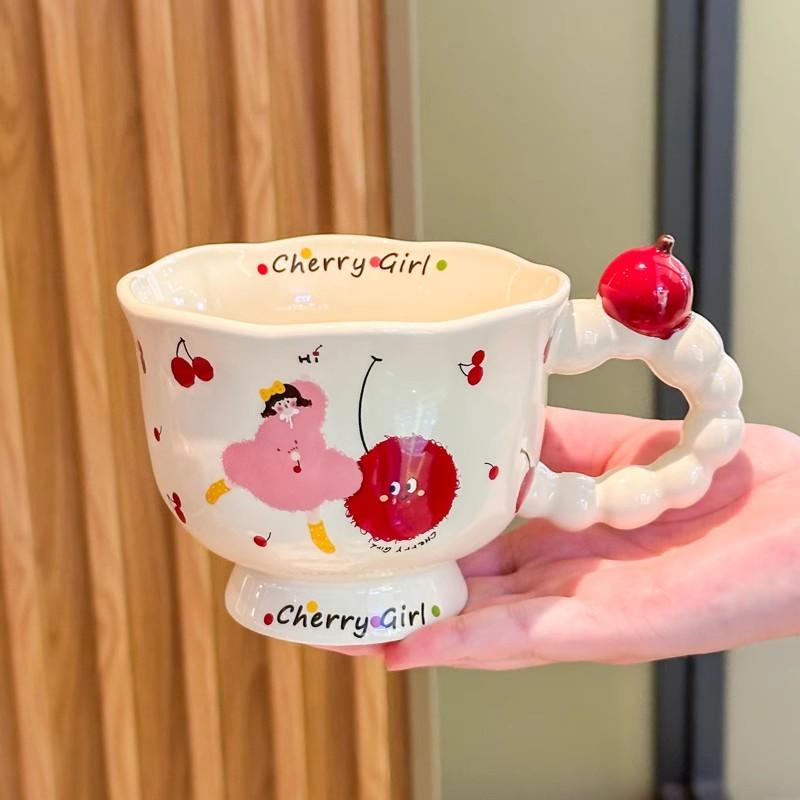 

Cartoon Character Ceramic Cup New Household Handle Exquisite Coffee Mugs for Women Underglaze Color Cream Wind Stemmed Cup 301-400ml