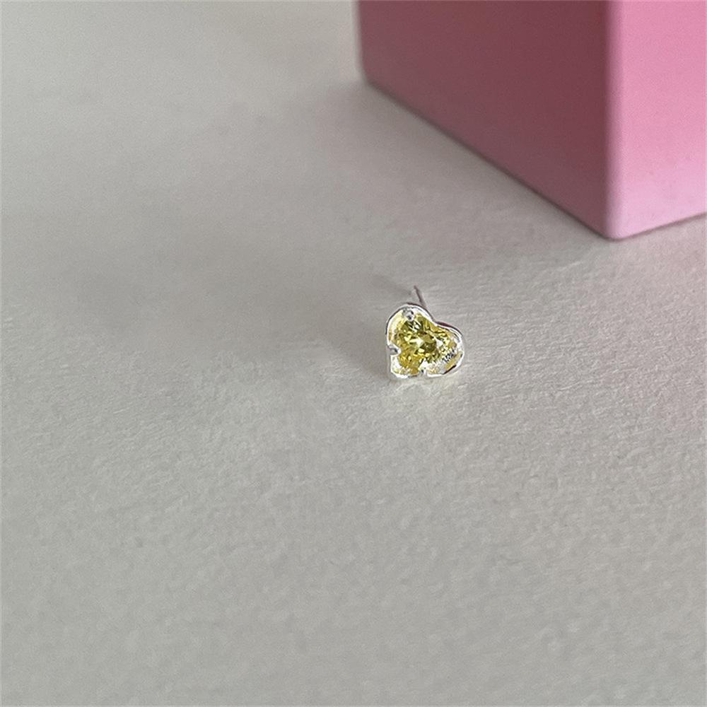 Color Zircon Stud Earrings Women's Love Bone Stud Design Sweet Cool Cochlear Stud Earrings Earrings