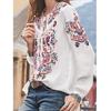 Women Long Sleeve Shirt Flower V-Neck Casual Loose Top Ladies Blouse Tee