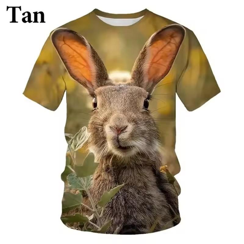 Summer Round Neck 3D Cute Rabbit Print Top Fashionable Casual Short Sleeved Children's Girl and Boy Unisex T-shirts