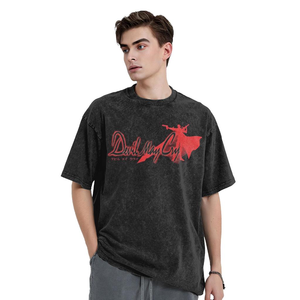 Devil May Cry Dante Logo Graphic T Shirt Vintage Washed T-Shirts Oversized Short Sleeve Tees Pure Cotton Men Women Clothing