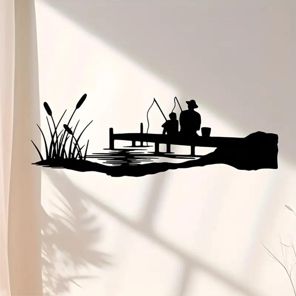 Classic Black Metal Wall Art Fishing Travel Lake View Decor for Baby Room Anniversary Home Hanging
