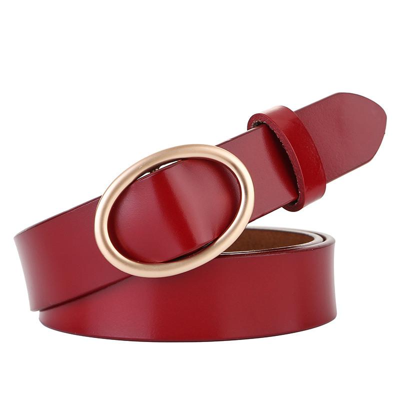 Leather Belt For Women With Oval Metal Buckle And Minimalist Style