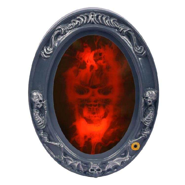 Event Room Halloween Mirror Decoration with Lighted Center, Detailed Frame, and Hanging Display for Shelf Styling Indoors