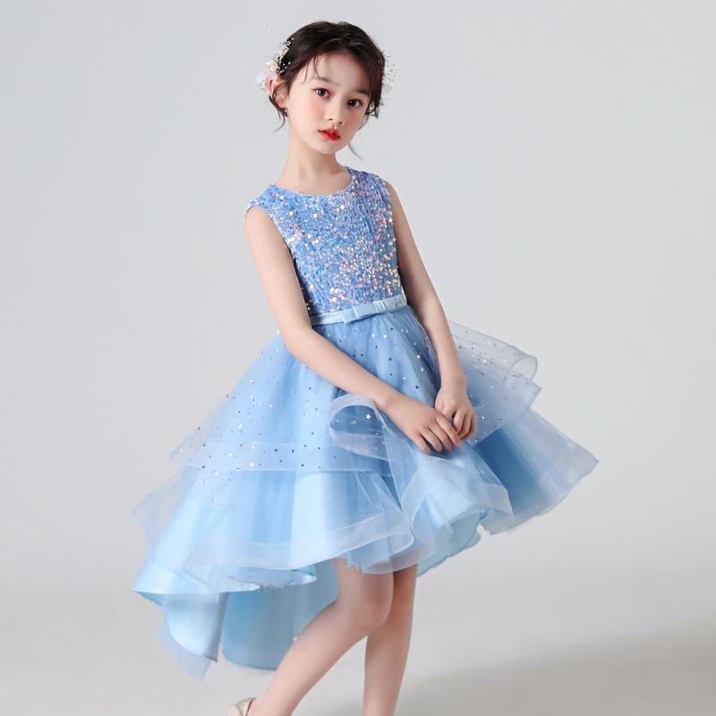 

2023 Summer Girls Sleeveless Sequin Princess Midi Dress for Piano Performance 120 cm светло-синий